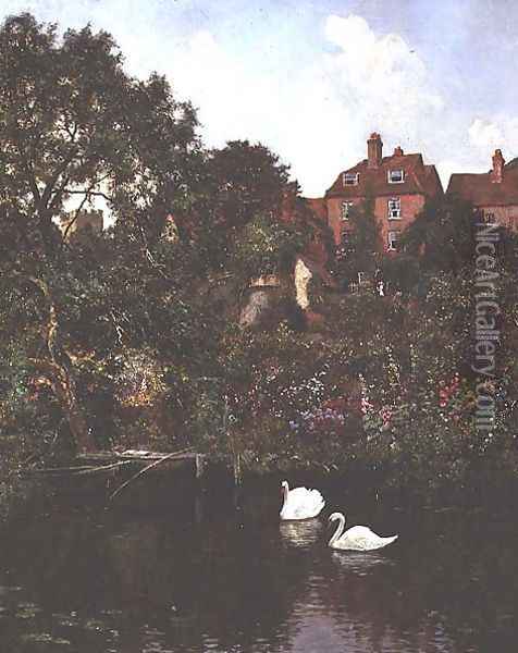 Old Guildford, Surrey (River Wey), 1908 Oil Painting - Edward Wilkins Waite