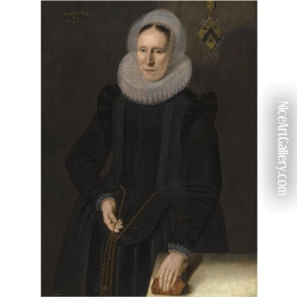 Portrait Of A Lady, Aged 44, In A White Ruff Oil Painting - Cornelis van der Voort