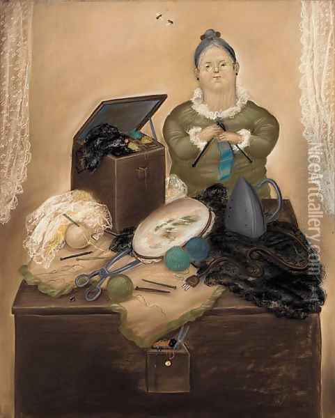 El cuarto de costura Oil Painting - Fernando Botero