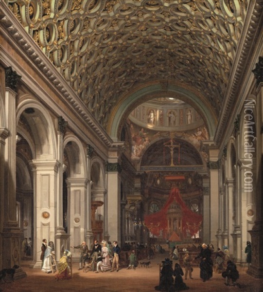 Interno Della Chiesa Di Santa Maria Presso San Celso A Milano Oil Painting - Giovanni Migliara
