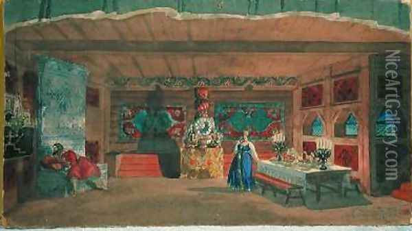 Stage design for Rimsky Korsakovs opera the The Tsars bride Oil Painting - Boris Kustodiev