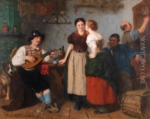 Group In A Tyrolean Inn Oil Painting - Ernst Hildebrand