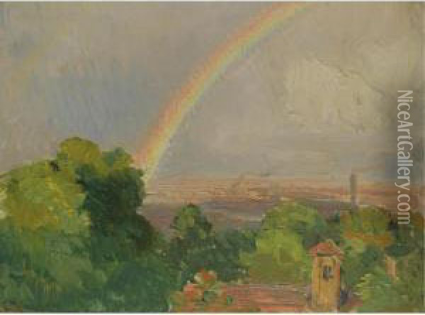 Blick Uber Wien Aus Dem Atelier Des Malers (view Over Vienna From The Artist's Studio) Oil Painting - Carl Moll