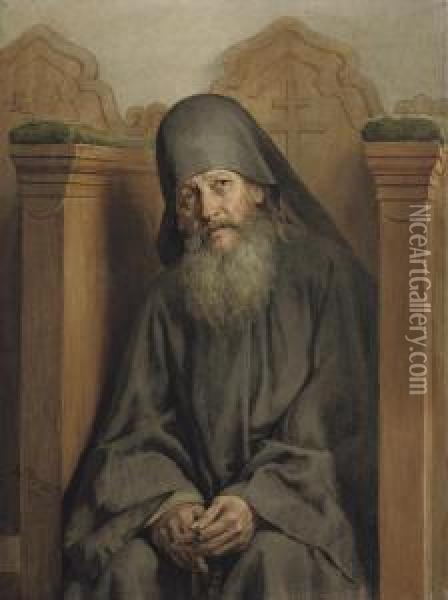 A Monk At Prayer Oil Painting - Vasilii Petrovich Vereshagin