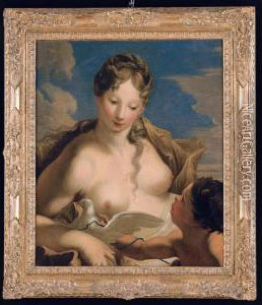Venere Con Amorino E Colomba Oil Painting - Giovanni Antonio Pellegrini