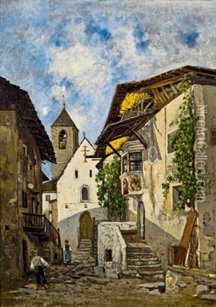 Blick Auf Die Margarethenkirche In Albeins Bei Brixen Oil Painting - Theodor von Hoermann