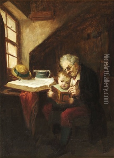 The Reading Lesson Oil Painting - John Burr