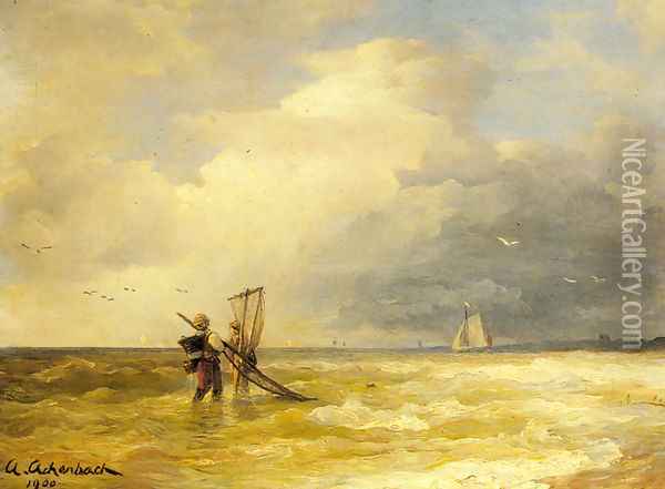 Fishing Along The Shore Oil Painting - Andreas Achenbach