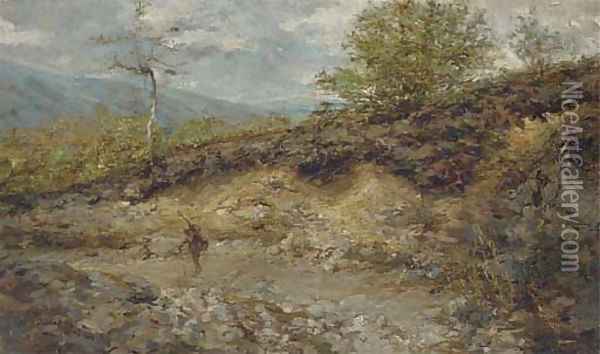 A figure in a mountain landscape; and Another similar Oil Painting - Stefano Bersani