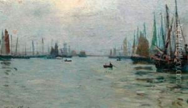 Barques Et Bateaux Au Couchant Oil Painting - Eugene Chigot