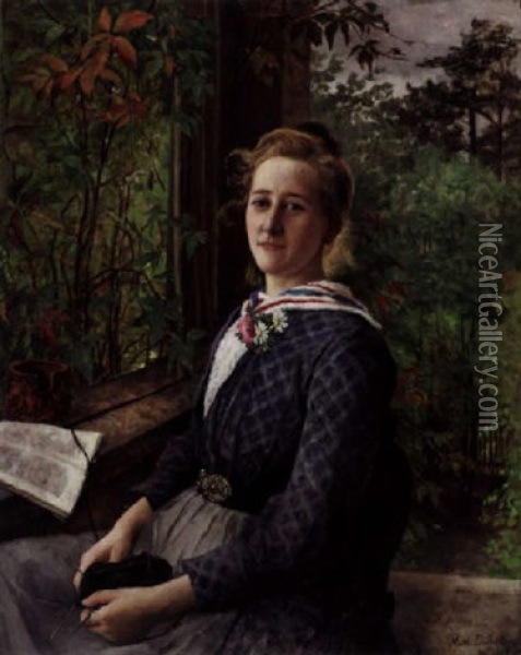 Kvinne Pa Veranda Oil Painting - Johanne Mathilde Dietrichson