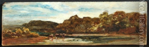 Kuhe An Flussbiegung Oil Painting - Eduard Schleich the Elder