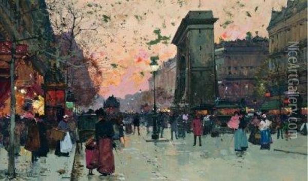 La Porte Saint-martin Oil Painting - Eugene Galien-Laloue