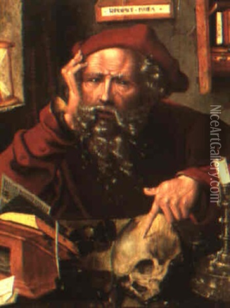 St. Jerome In His Study Oil Painting - Marinus van Reymerswaele