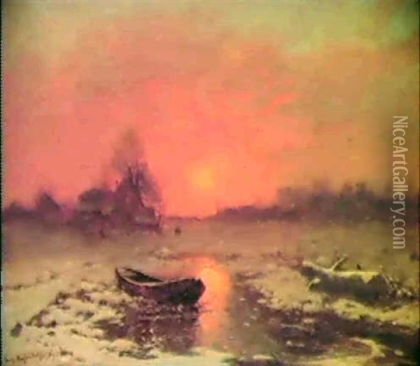 Winterlandschaft In Der Abendsonne Oil Painting - Friedrich Josef Nicolai Heydendahl
