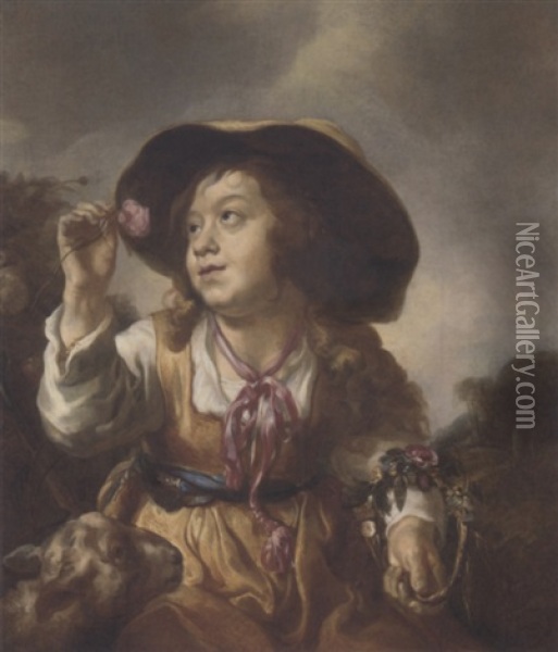 A Young Shepherdess With A Wreath Of Flowers Oil Painting - Jan van Noordt