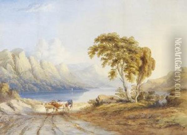 Cattle In Landscape, Cumberland Oil Painting - John E. Bosanquet