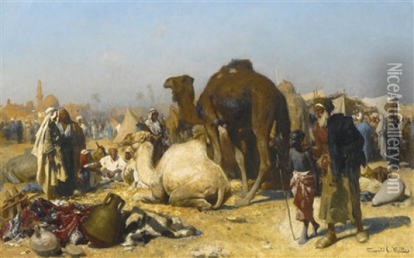 The Camel Market, Cairo Oil Painting - Carl Leopold Mueller