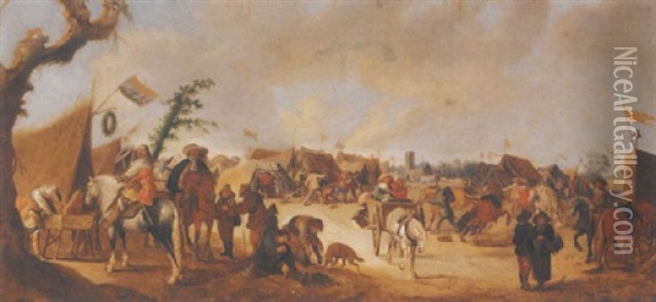 An Army Encampment Before A Church Oil Painting - Palamedes Palamedesz the Elder