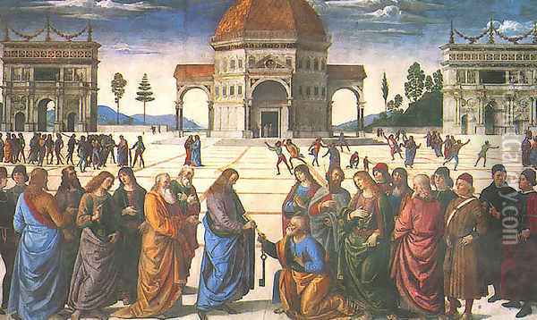 Christ Giving the Keys to St. Peter (Consegna delle chiavi) Oil Painting - Pietro Vannucci Perugino