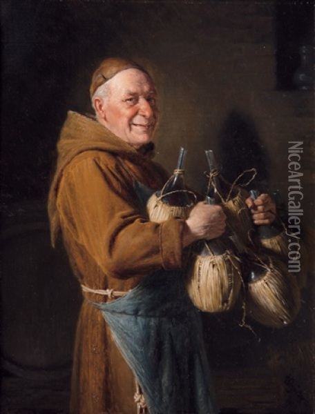 Monk With Flasks Oil Painting - Eduard von Gruetzner