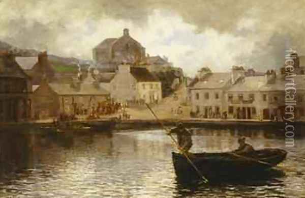 Catching Dabs View in Tarbert Harbour Scotland 1879 Oil Painting - Hamilton Macallum