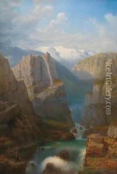 Blick Auf Den Dachstein Oil Painting - Carl Von Kratzer