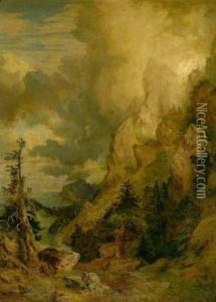 Wildromantische Gebirgs-,fluss- Und Seelandschaft Oil Painting - Heinrich Heinlein
