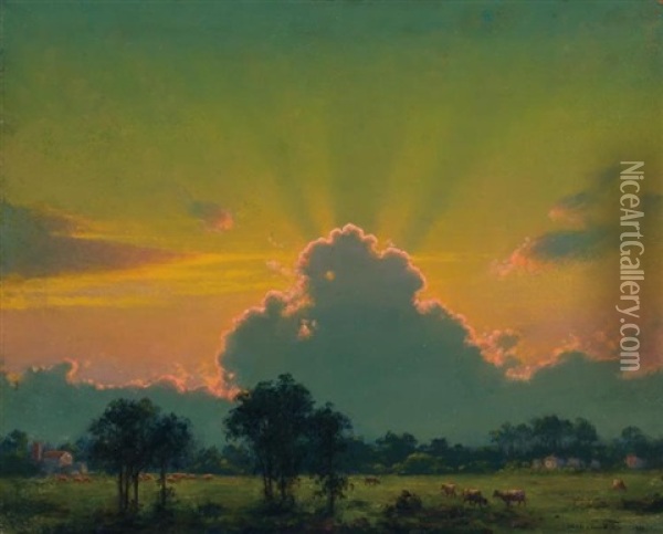 The Farm At Sunset Oil Painting - Charles Courtney Curran