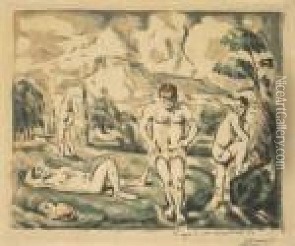 Les Baigneurs, Grande Planche Oil Painting - Paul Cezanne