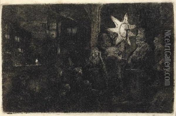 The Star Of The Kings: A Night Piece (b., Holl. 113; H. 254) Oil Painting - Rembrandt Van Rijn