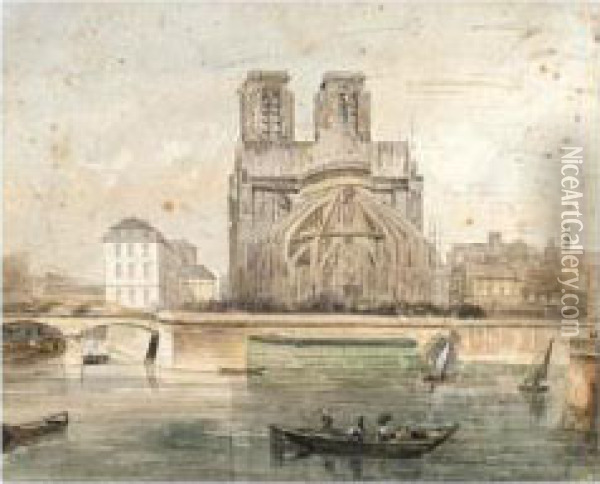 View Of Notre Dame From The Seine Oil Painting - John Gendall