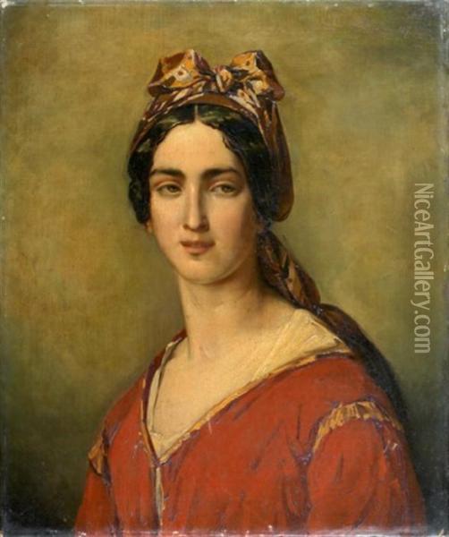 Portrait De Femme Oil Painting - Henri Alexandre Georges Regnault