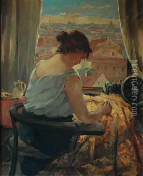 Dressmaker Oil Painting - Emanuel Knizek