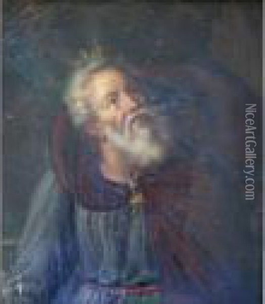 Bearded Man In A Cloak In A Stormy Landscape Oil Painting - Simone Cantarini Il Pesarese