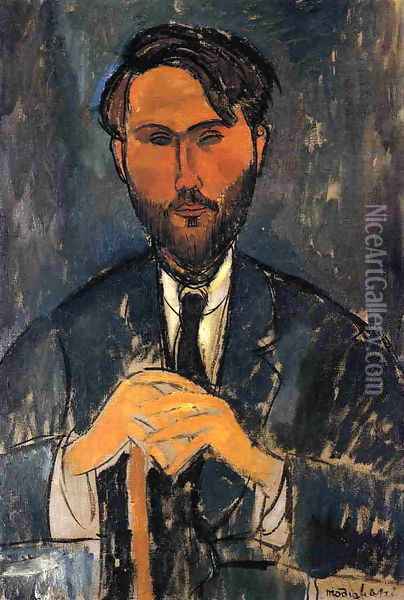 Leopold Zborowski with Cane Oil Painting - Amedeo Modigliani