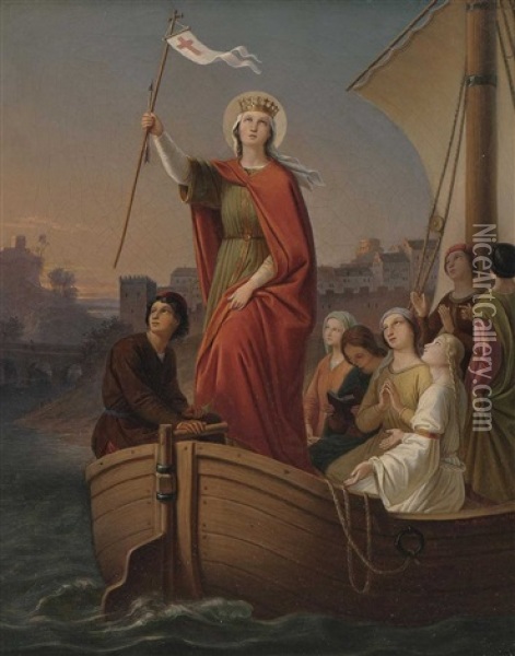Hl. Ursula Mit Den Jungfrauen Auf Dem Rhein Oil Painting - Johann Baptist Mueller