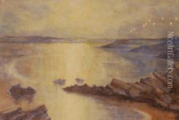Boats At Anchor In Abay Oil Painting - Lexden Lewis Pocock