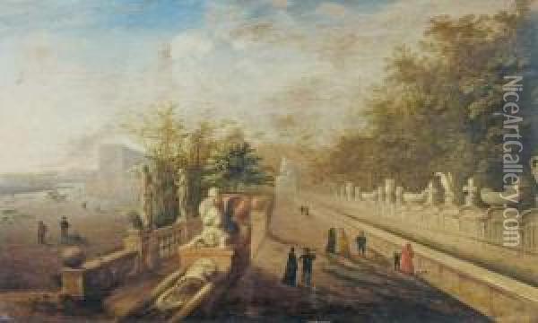 Vue Fantaisiste Des Jardins De La Villa D'este A Tivoli Oil Painting - Johann Wilhelm Baur