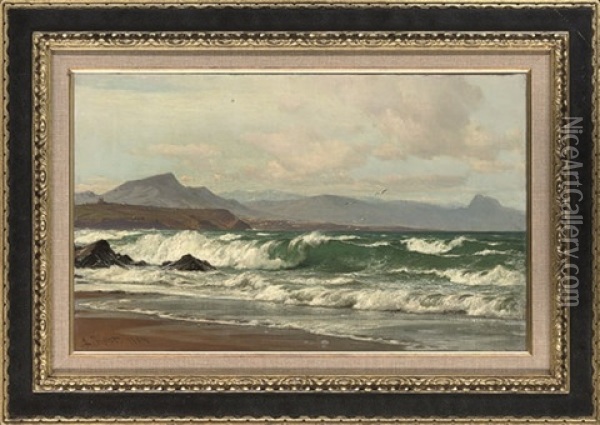 Waves Crashing On A South African Coast Oil Painting - Laurits Bernhard Holst