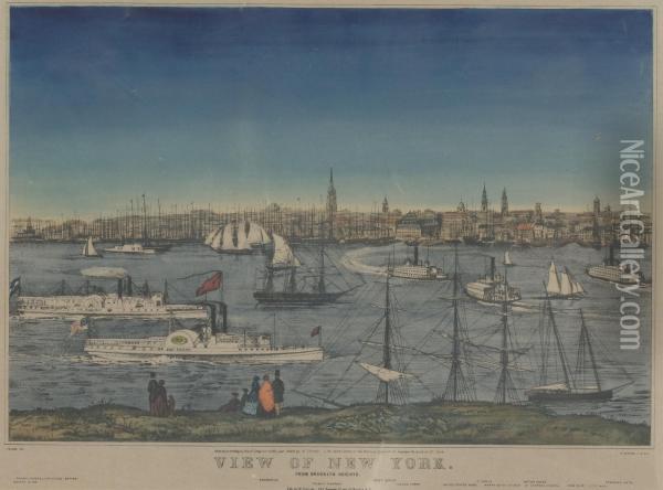 View Of New York: From Brooklyn Heights Oil Painting - Currier