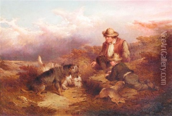 Ferreting For Rabbits (pair) Oil Painting - Paul Jones