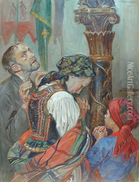 Modlitwa Oil Painting - Wincenty Wodzinowski