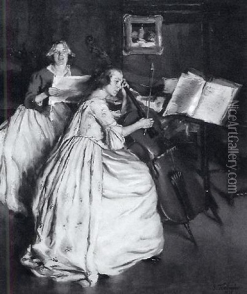 Zwei Damen Bei Der Hausmusik Oil Painting - Peter Kalman