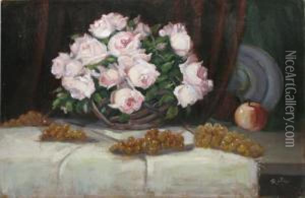 Cos Cu Trandafiri Oil Painting - Cornel Ratiu