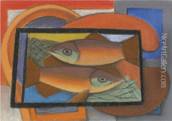 Study For Fish In Glass Case Oil Painting - Mark Gertler