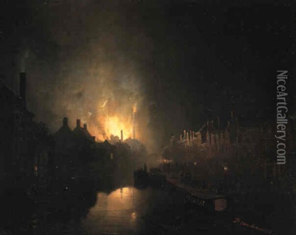 Fire At The Hague Oil Painting - Petrus van Schendel