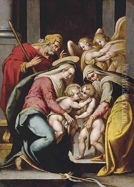 The Holy Family with St Elizabeth and the Infant St John the Baptist c. 1572 Oil Painting - Bartolomeo Passerotti