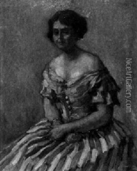 Bildnis Einer Sitzenden Jungen Frau In Rot-weis Gestreiftem Kleid Oil Painting - Wilhelm Hempfing