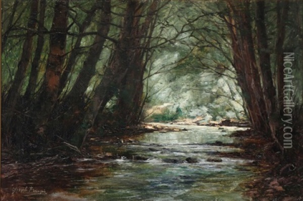 A Creek In A Forest Oil Painting - Joseph Charles Francois